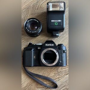 Konica FS-1 Camera with Lens and Flash